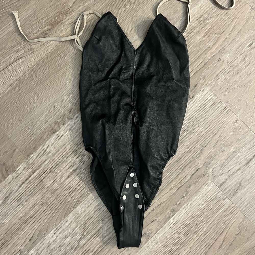 Rick Owens V-Neck Leather Sally Bodysuit